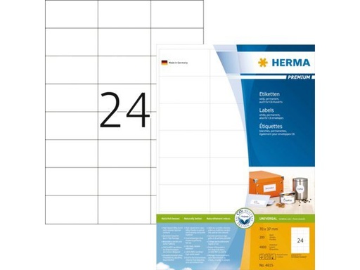 [HER-4615] Etiket Herma 24 etik/bl A4 70x37mm wit (200) 
