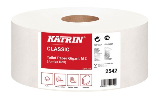 [OND-2542] Toiletpapier Katrin Classic gigant L2 2-laags wit 1200vel ft 8,8x25cm 300m (6)