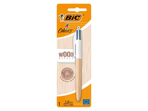 [TIM-510035] Balpen Bic 4 Colours Wood Style medium blister assorti