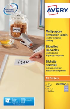 [AVE-L4734REV-25] Etiketten Avery Removable 02 etik/bl 199.6x143.5mm wit (25)