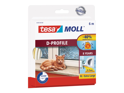 [TIM-5393010] Tochtstrip Tesa Moll Classic D-profiel 6m zelfklevend wit