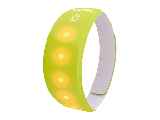 [TIM-W014141] Lichtband Wowow met 5 rode leds met velcrosluiting met batterij fluo geel