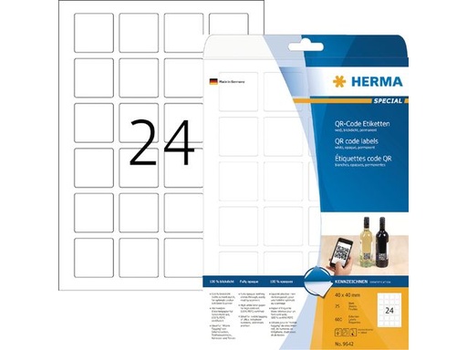 [HER-9642] Etiketten QR code Herma 24 etik/blad A4 40x40mm wit ondoorzichtig (25)