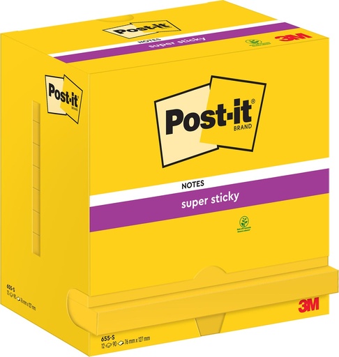 [TIM-655-S] Memoblok Post-It Super Sticky Notes 76x127mm 90vel neongeel (12)