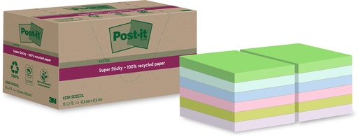 [TIM-62212AS] Memoblok Post-It Super Sticky Notes Recycled 47,6x47,6mm 70vel assorti (12)