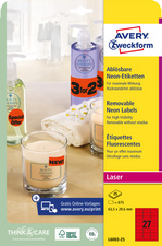 [AVE-L600325] Etiketten Avery Removable 27 etik/bl 63,5x29,6mm voor laser fluo rood (25)