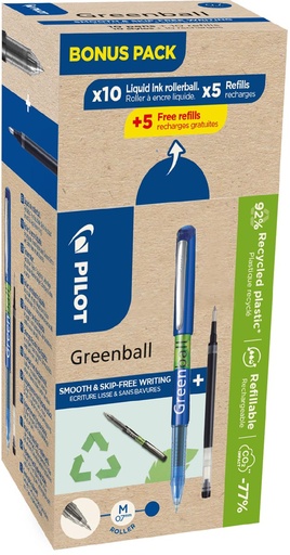 [TIM-424758] Roller Greenball Pilot 10 rollers + 10 vullingen medium punt 0,7mm blauw