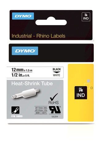 [DYM-S0718300] Dymo Rhino tape krimpkous 12mmx1,5m zwart/wit (18055)