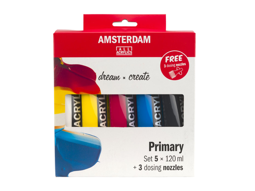 [TIM-7801905] Acrylverf Amsterdam 120ml primaire kleuren 5 tubes + 3 tuiten