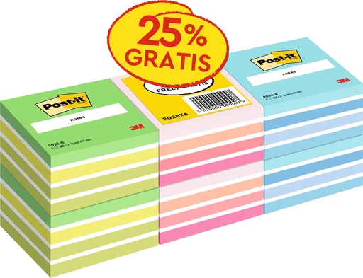 [TIM-2028X6] Memoblok Post-It Notes kubus 76x76mm 450vel promopak assorti (6)