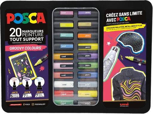 [TIM-PC20016] Paintmarkers Posca Groovy Colours metalen doos assorti (20)