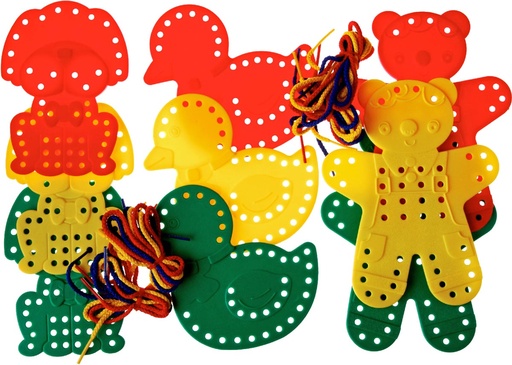 [TIM-B70001] Rijgdieren Bouhon 9 rijgdieren en 6 veters van 70cm assorti