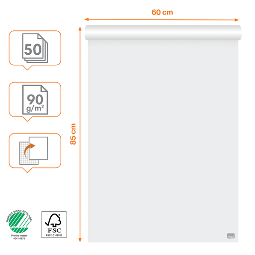 [ACCO-1915657] Papierblok voor flipchart Nobo premium op rol 60x85cm geruit/blanco 90gr 50vel
