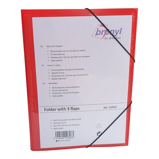 Elastomap Bronyl A4 pano PP5 3 kleppen rood 