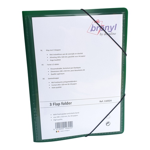 Elastomap Bronyl A4 pano PP5 3 kleppen groen