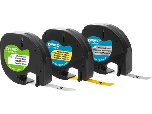 [DYM-S0721800] Dymo Letratag tape plastic 12mmx4m starter set assorti (3)