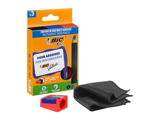 [TIM-519018] Potlood voor whiteboards Bic Kids Multisurface set inclusief slijper en doek assorti (3)