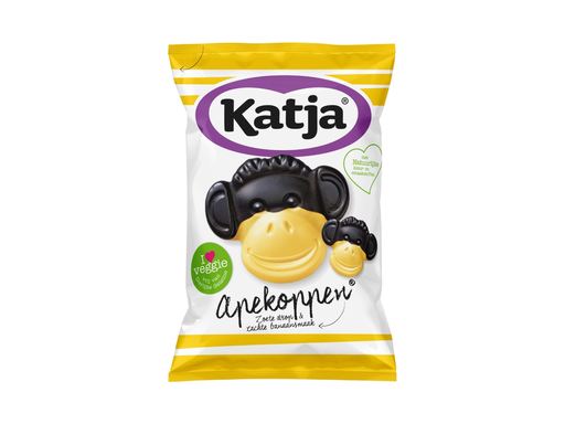 [TIM-37054] Snoep drop Katja Apekoppen zoete drop en banaansmaak zak 255g
