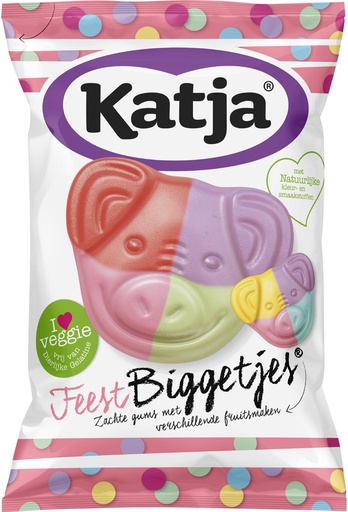 [TIM-37127] Snoep Katja Feest Biggetjes zachte gums met ≠ fruitsmaken zak 250g