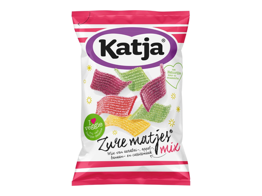 [TIM-37128] Snoep Katja Zure Matjes mix van aardbei-, appel-, banaan- en cassissmaak zak 250g