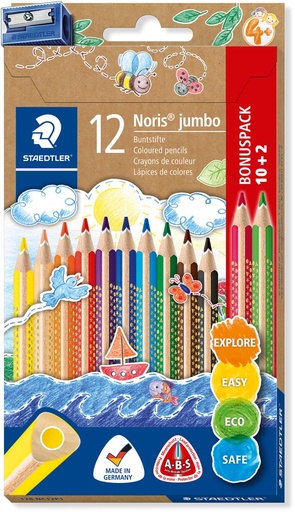 [TIM-128NC1] Kleurpotlood Staedtler Noris Jumbo met slijper assorti 10 + 2 gratis (12)