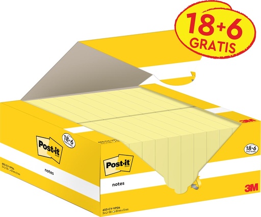 [TIM-653CYVP] Memoblok Post-It Notes 38x51mm 100vel geel 18+6gratis (24)