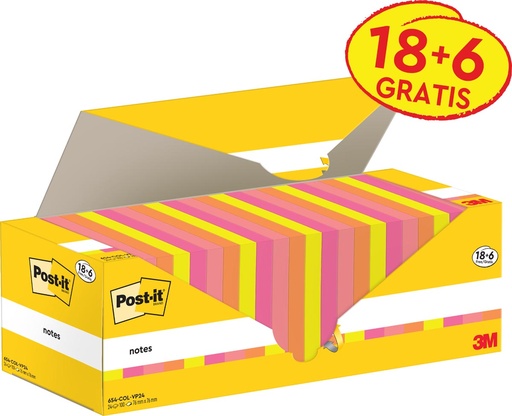 [TIM-654CLVP] Memoblok Post-It Notes 76x76mm 100vel assorti ge-or-roz 18+6gratis (24)