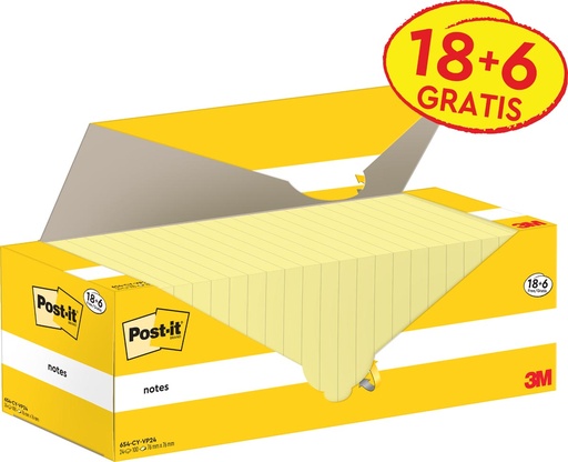 [TIM-654CYVP] Memoblok Post-It Notes 76x76mm 100vel geel 18+6gratis (24)
