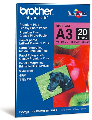 [FOT-BP71GA3] Fotopapier Brother Premium Plus Glossy A3 260g glanzend (20)