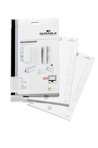 [DUR-142502] Papieren inserts Durable Badgemaker 34x74mm wit (280)