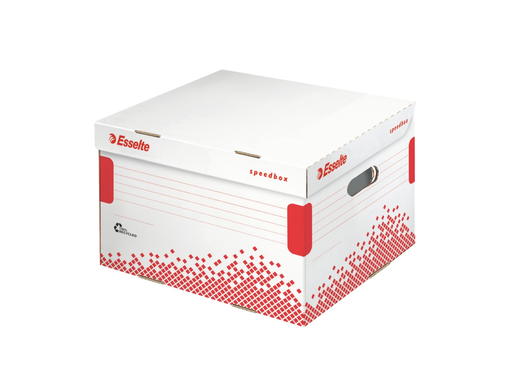 [ESS-623913] Archiefcontainer Esselte Speedbox karton 433x263x364mm met klepdeksel wit/rood