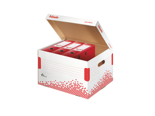 [ESS-623914] Archiefcontainer Esselte Speedbox karton 392x301x334mm met klepdeksel wit/rood