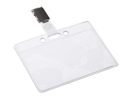 [TIM-121265] Badge met strip en clip Europel 90x60mm transparant