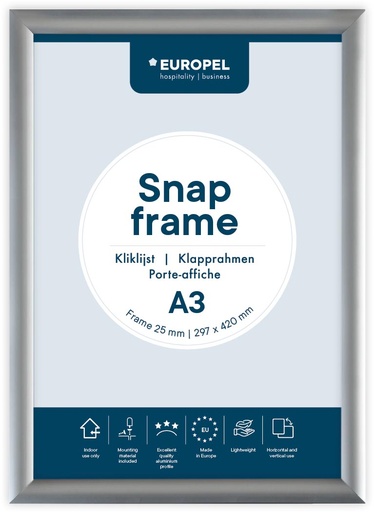 [TIM-355003P] Kliklijst Europel A3 rand 25mm zilver