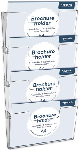 [TIM-350104] Folderhouder wand Europel A4 liggend 4-vaks transparant