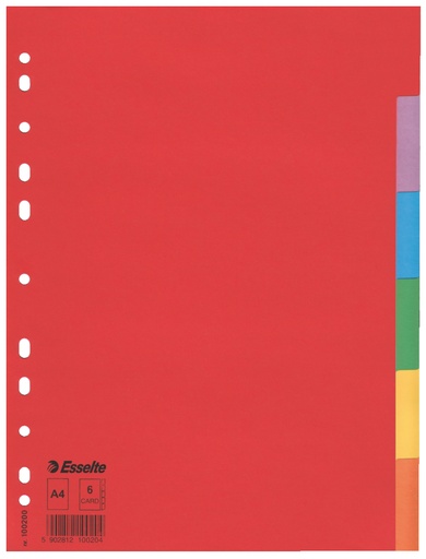 [ESS-100200] Tabbladen Esselte gerecycled karton A4 160g 6 tabs 11-gaats assorti