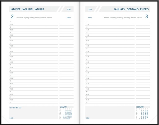 [AGE-FA211Z] Agenda Aurora Folio FA211 Balacron 140x210mm zestalig zwart 2027 1 dag/pagina