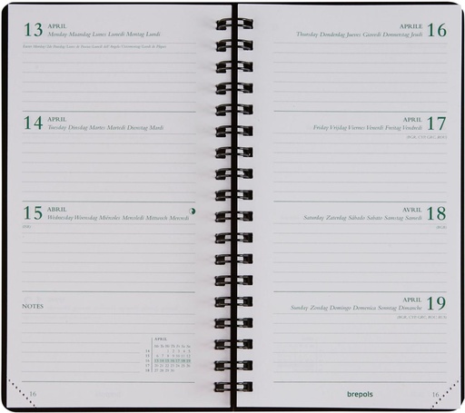 [AGE-7868594] Zakagenda Brepols Ecorama Kazar 90x160mm zestalig assorti 2026 spiraalgebonden 1 week/2 pagina's