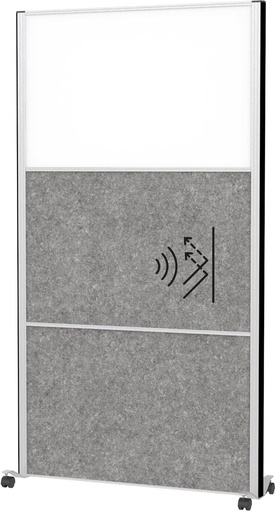 [TIM-9603195] Akoestische scheidingswand MAULconnecto 180x100cm 2 panelen donkergrijs en 1 paneel whiteboard en frame zilver met wielen mobiel