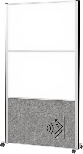 [TIM-9622195] Akoestische scheidingswand MAULconnecto 180x100cm 1 paneel donkergrijs en 2 panelen whiteboard en frame zilver met wielen mobiel