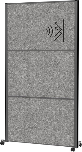 [TIM-9661189] Akoestische scheidingswand MAULconnecto Uplight 180x100cm 3 panelen donkergrijs en frame antraciet met wielen mobiel met LED-module