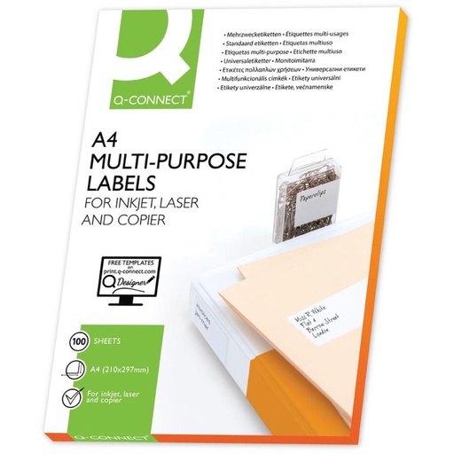 [TIM-KF10662] Etiketten Q-Connect 02 etik/bl 210x148,5mm wit ronde hoeken (100)