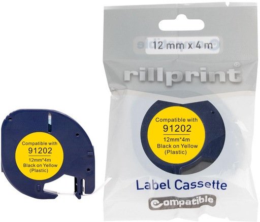 [CTE-C91202] Compatibele tape voor Letratag 91202 plastic 12mmx4m geel 