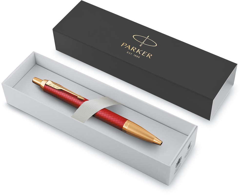 Balpen Parker IM blauwe inkt medium punt giftbox rood/goud