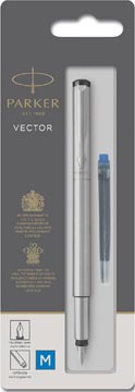 [TIM-1870805] Vulpen Parker Vector blauwe inkt medium punt blister CT zilver