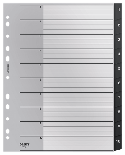 [ESS-12080000] Tabbladen Leitz Recycle index PP A4+ 1-10 zwart
