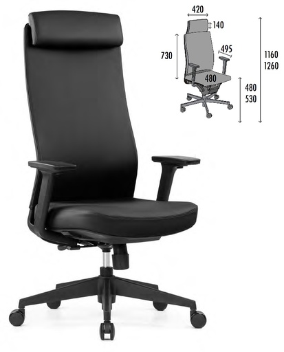 [MUB-CHICAGO] Bureaustoel Chicago ecoleder zwart + 4D armleuning