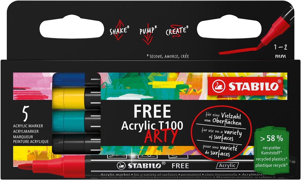 Acrylmarker Stabilo Free T100 Royal ronde punt 1-2mm assorti (5)