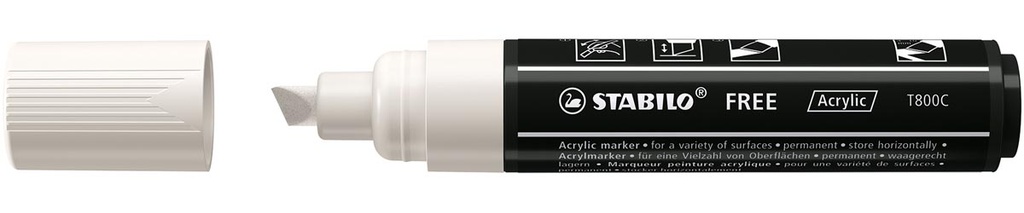 Acrylmarker Stabilo Free T800 Seaside schuine punt 4-10mm wit