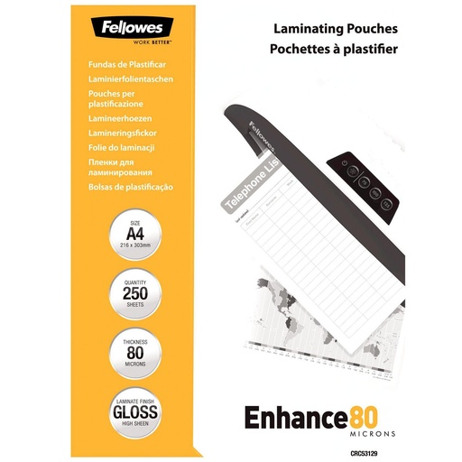 [FEL-5312903] Lamineerhoes Fellowes ImageLast Enhance A4 2x80µ (250) (CRC53129)